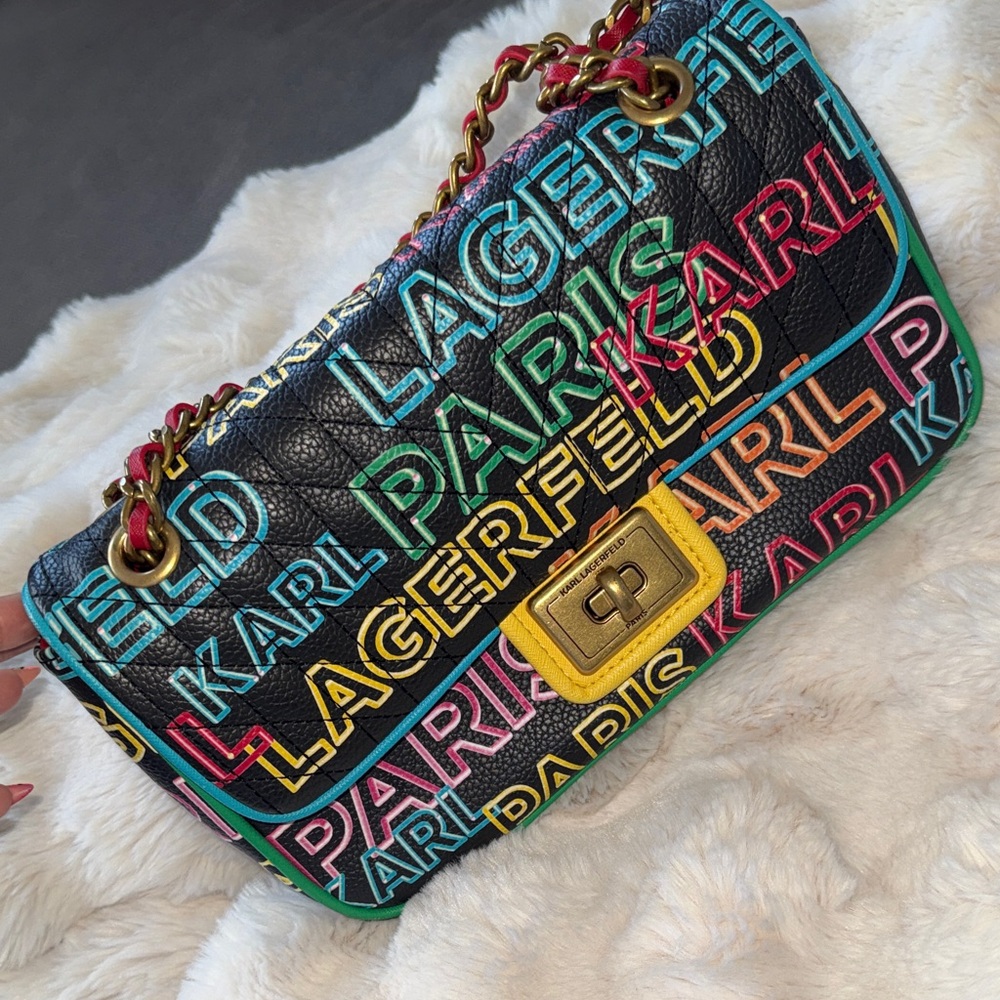 Karl Lagerfeld Multicolor Paris Logo Quilted Shoulder Bag